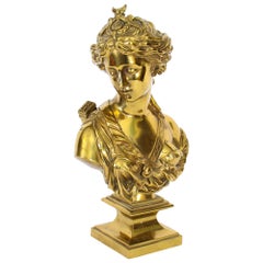 Antique Sculpted Polished Ormolu Bust of the Roman Goddess Diana, 19th Century