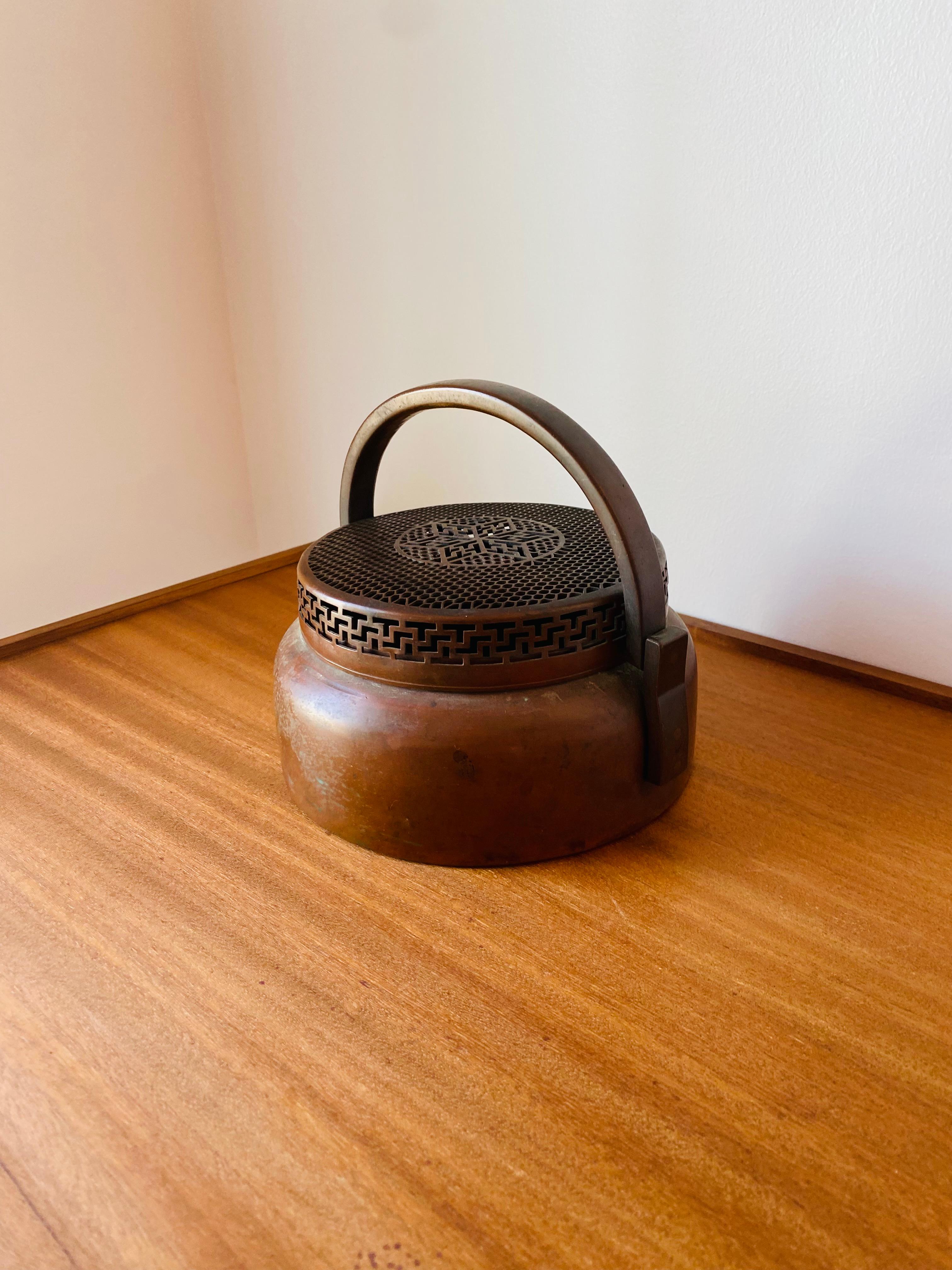 Chinoiserie Antique Sculptural Copper Chinese Hand Warmer For Sale