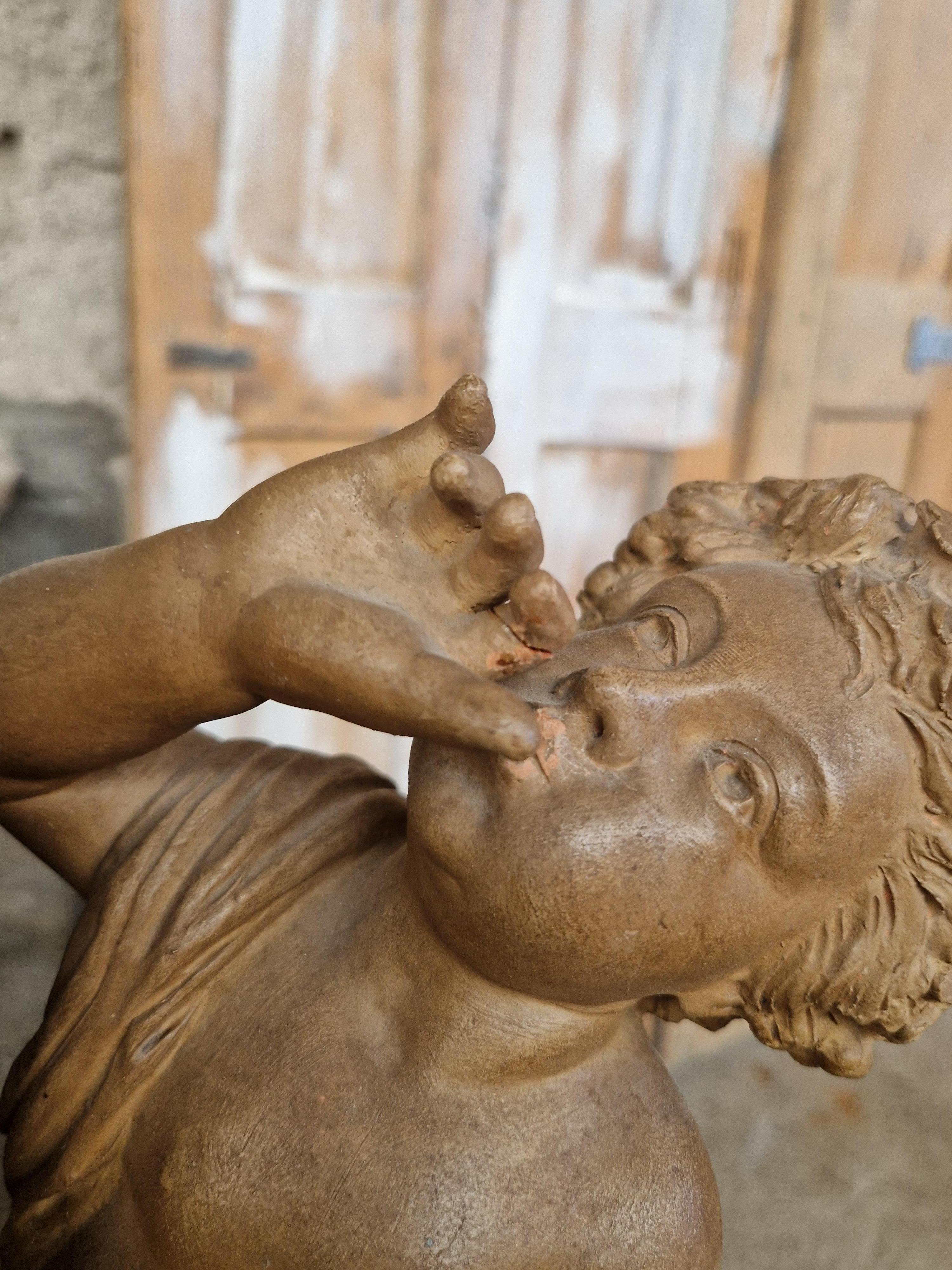 Neoclassical Antique Sculpture Dancing Cupids in Terracotta Signed L Livi  For Sale