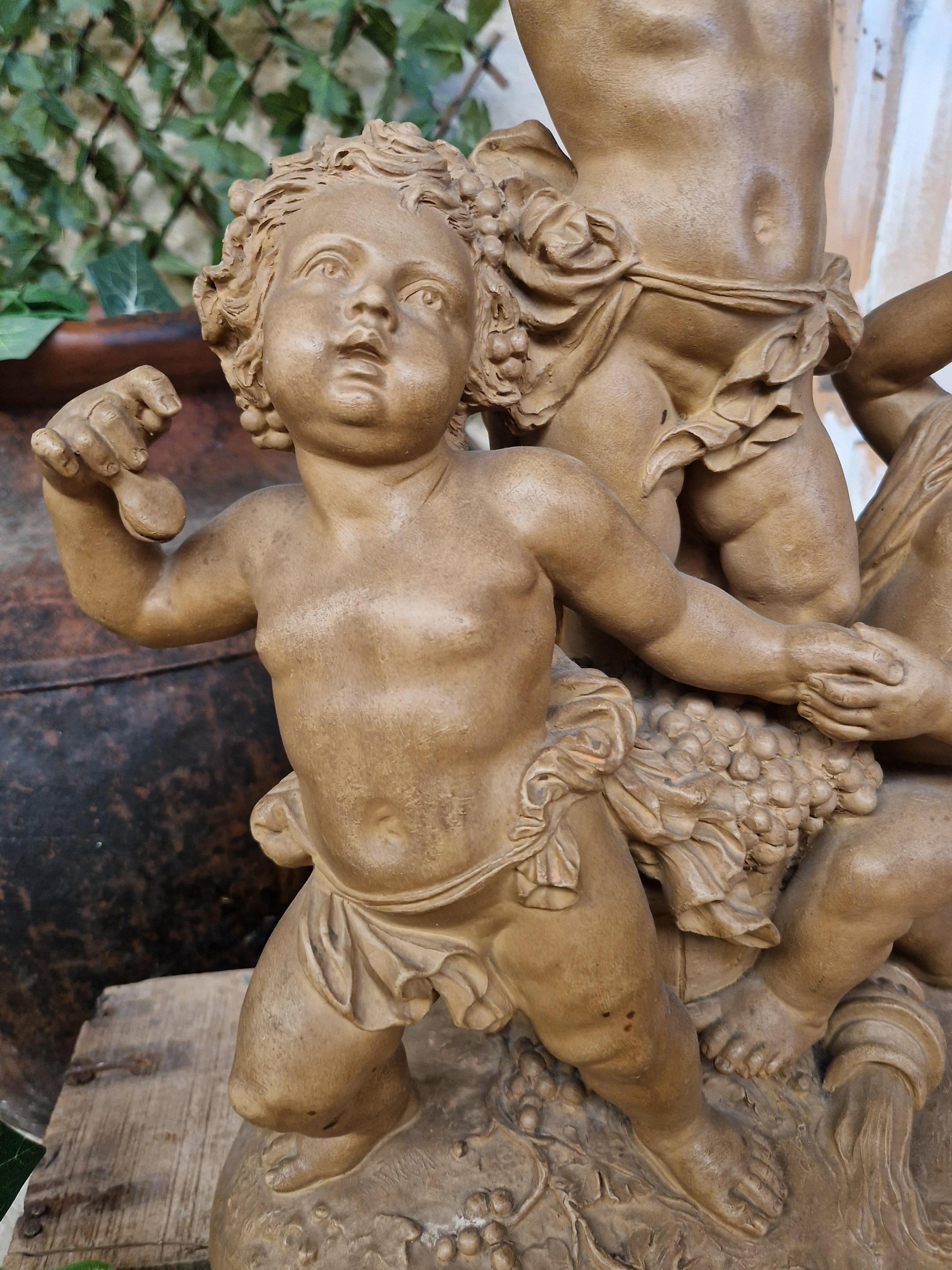 French Antique Sculpture Dancing Cupids in Terracotta Signed L Livi  For Sale