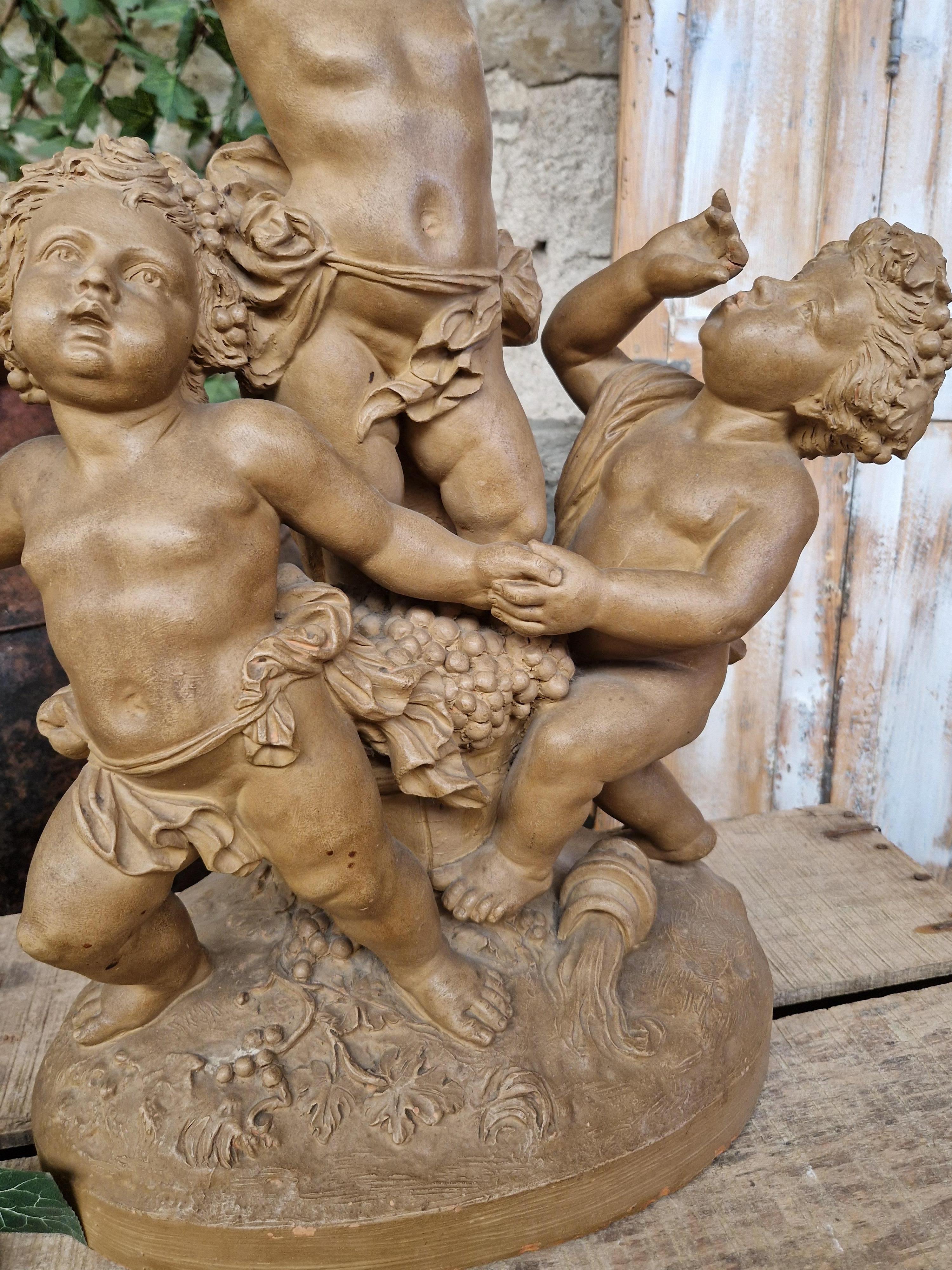 Antique Sculpture Dancing Cupids in Terracotta Signed L Livi  In Good Condition For Sale In Buxton, GB
