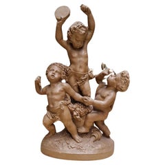 Escultura Antigua Bailando Cupidos en Terracota Firmada L Livi