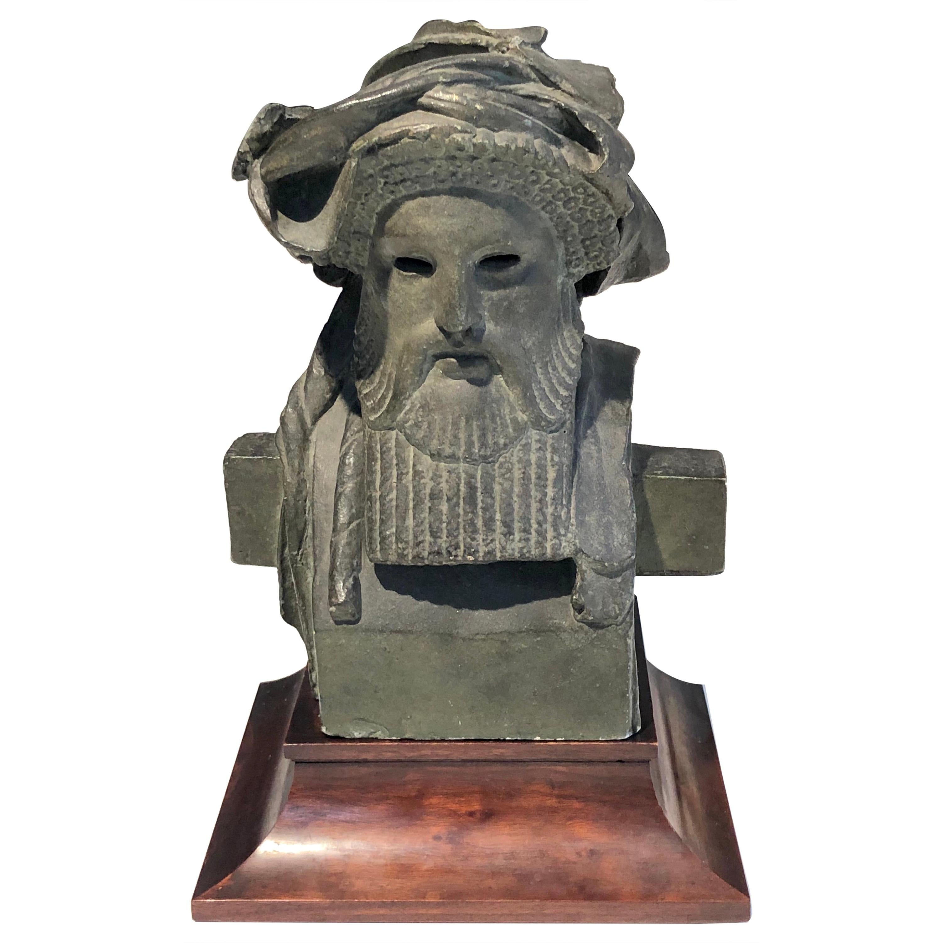 Antique Sculpture Dionysos Herm Plaster Cast Walnut Base France For Sale