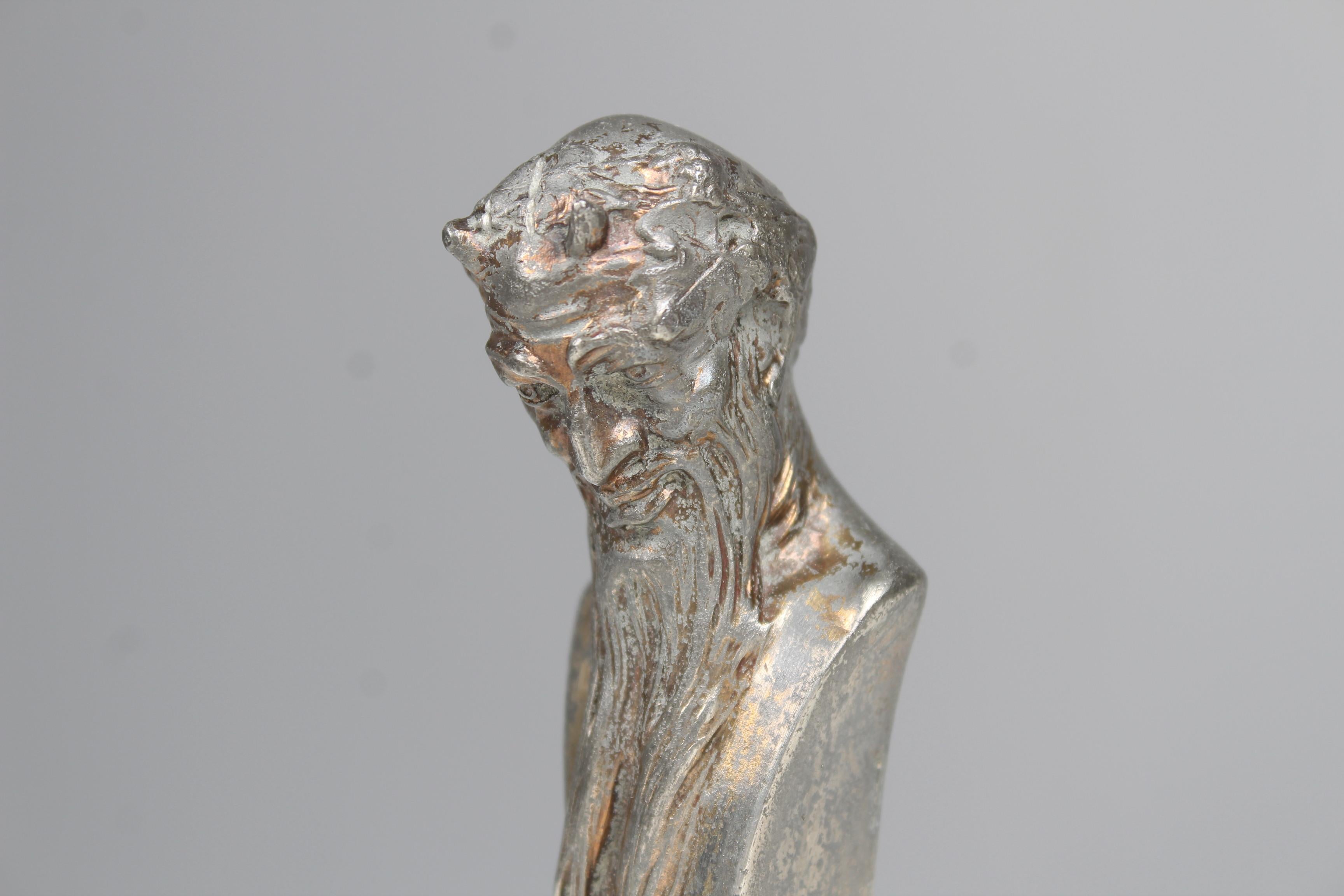 Late Victorian Antique Sculpture Mephisto, Cigar Cutter, Silvered Bronze, France, 1880s