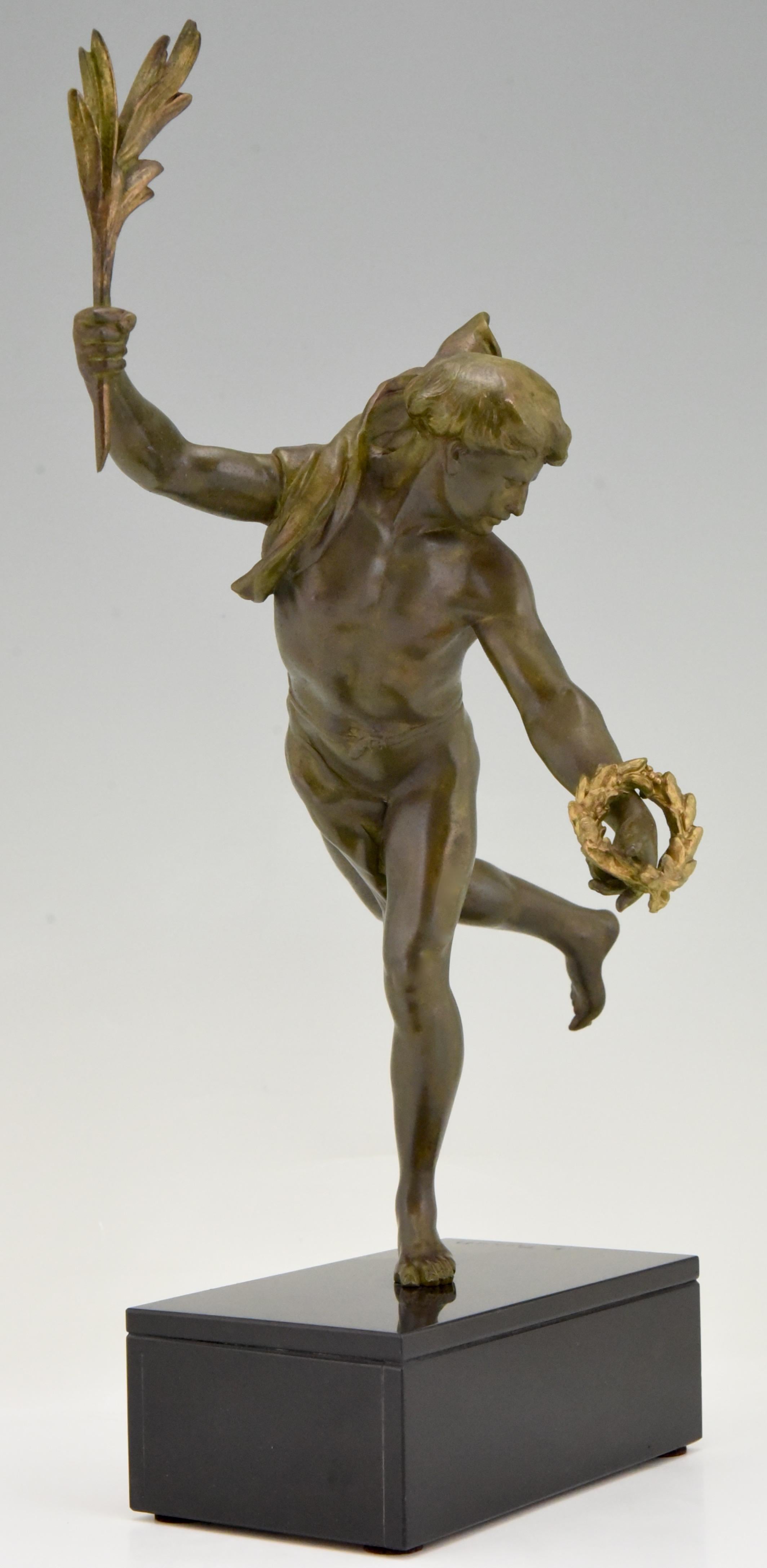 Neoclassical Antique Sculpture of a Man with Laurel Branch by E. Picault ca. 1900