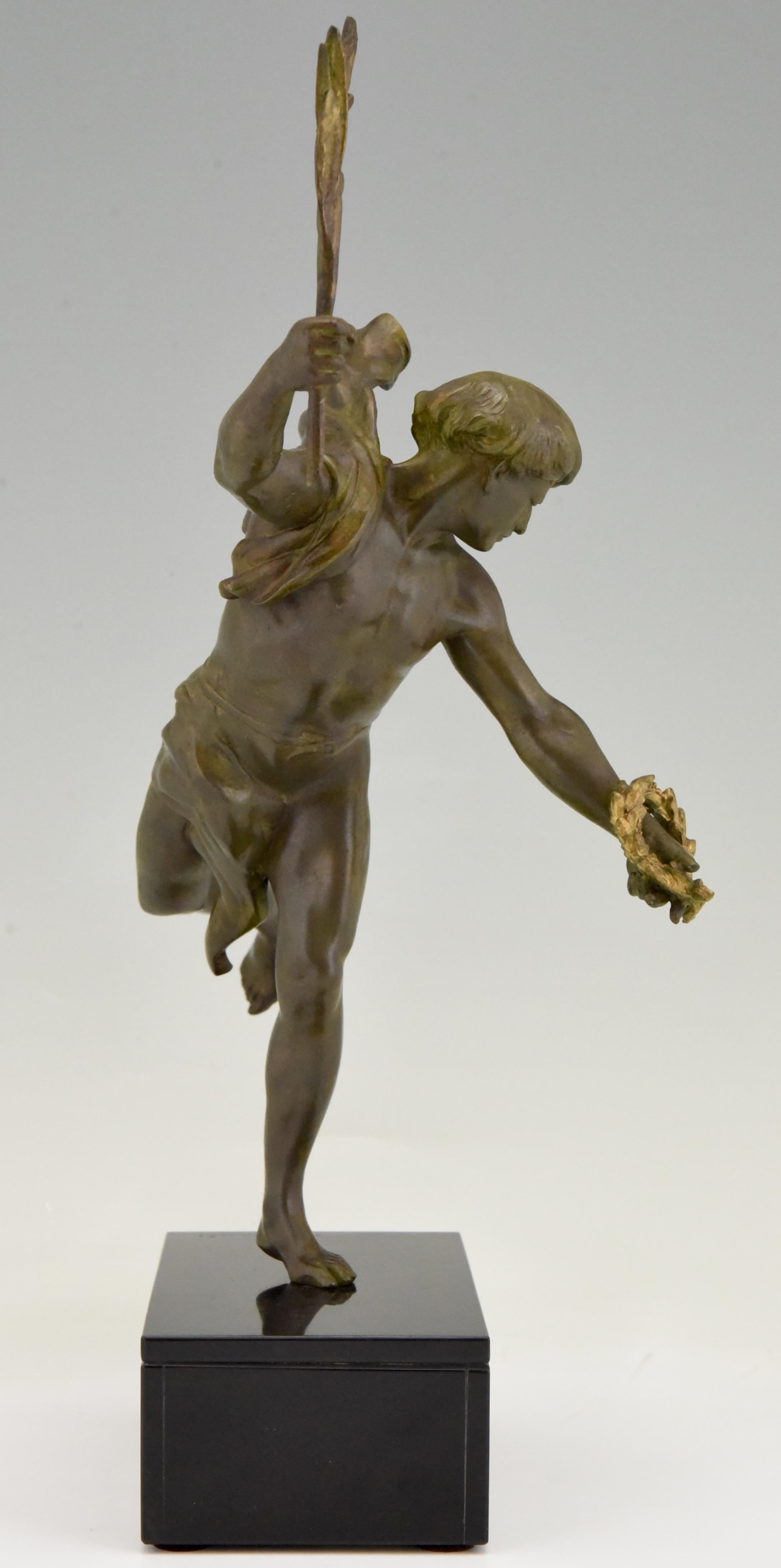 French Antique Sculpture of a Man with Laurel Branch by E. Picault ca. 1900
