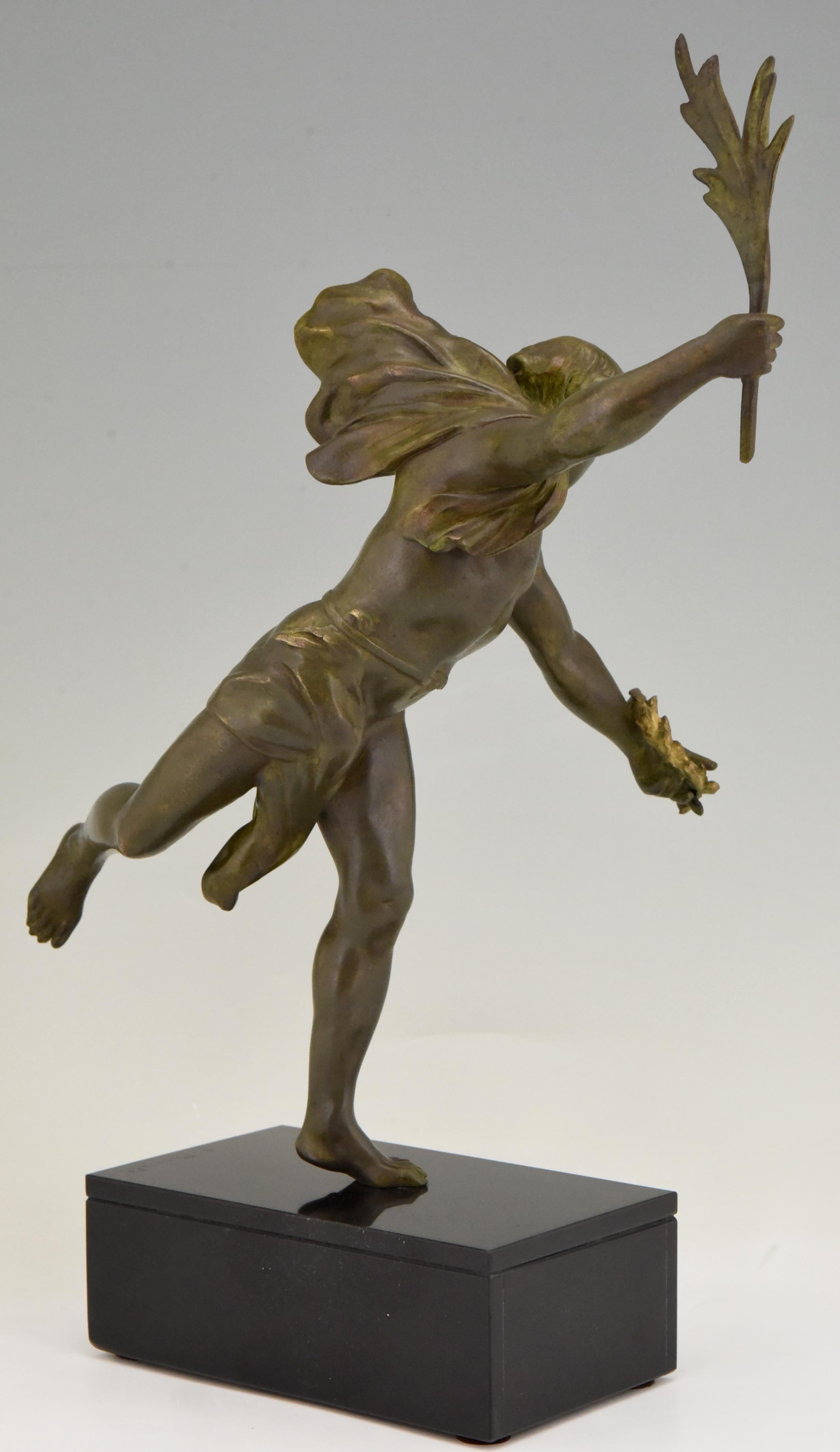 Patinated Antique Sculpture of a Man with Laurel Branch by E. Picault ca. 1900