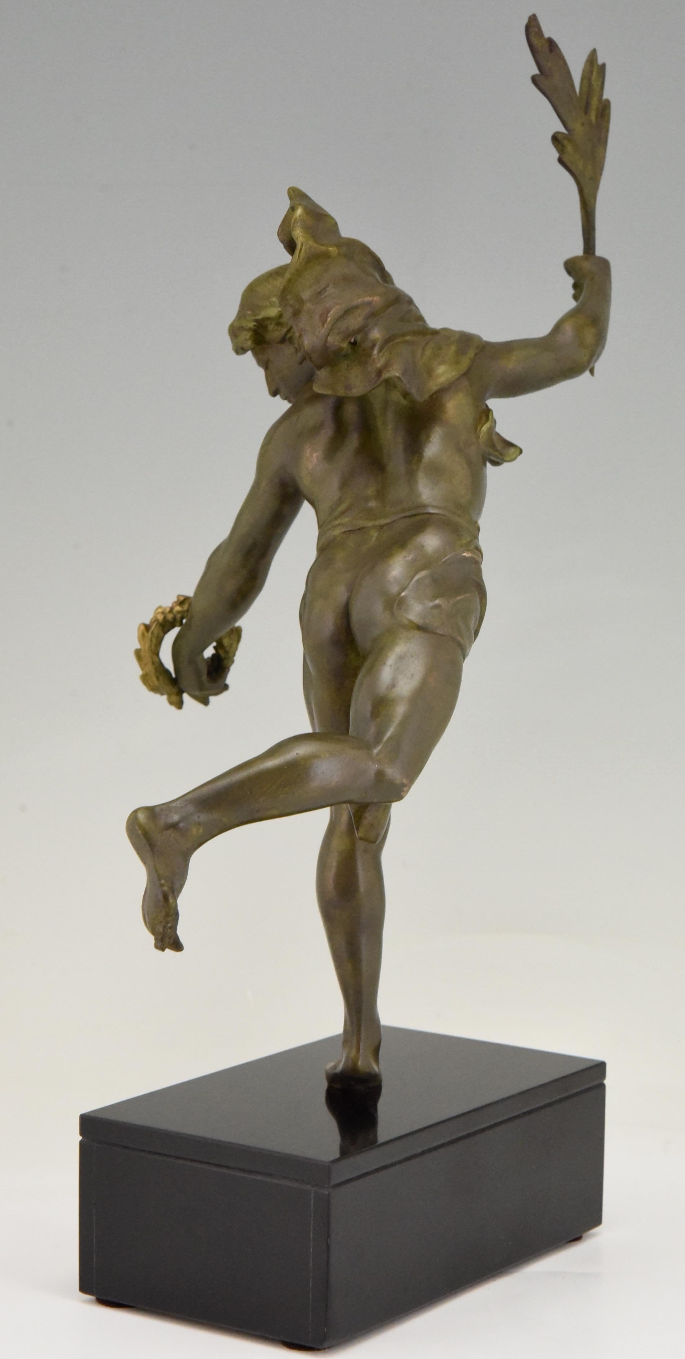 20th Century Antique Sculpture of a Man with Laurel Branch by E. Picault ca. 1900