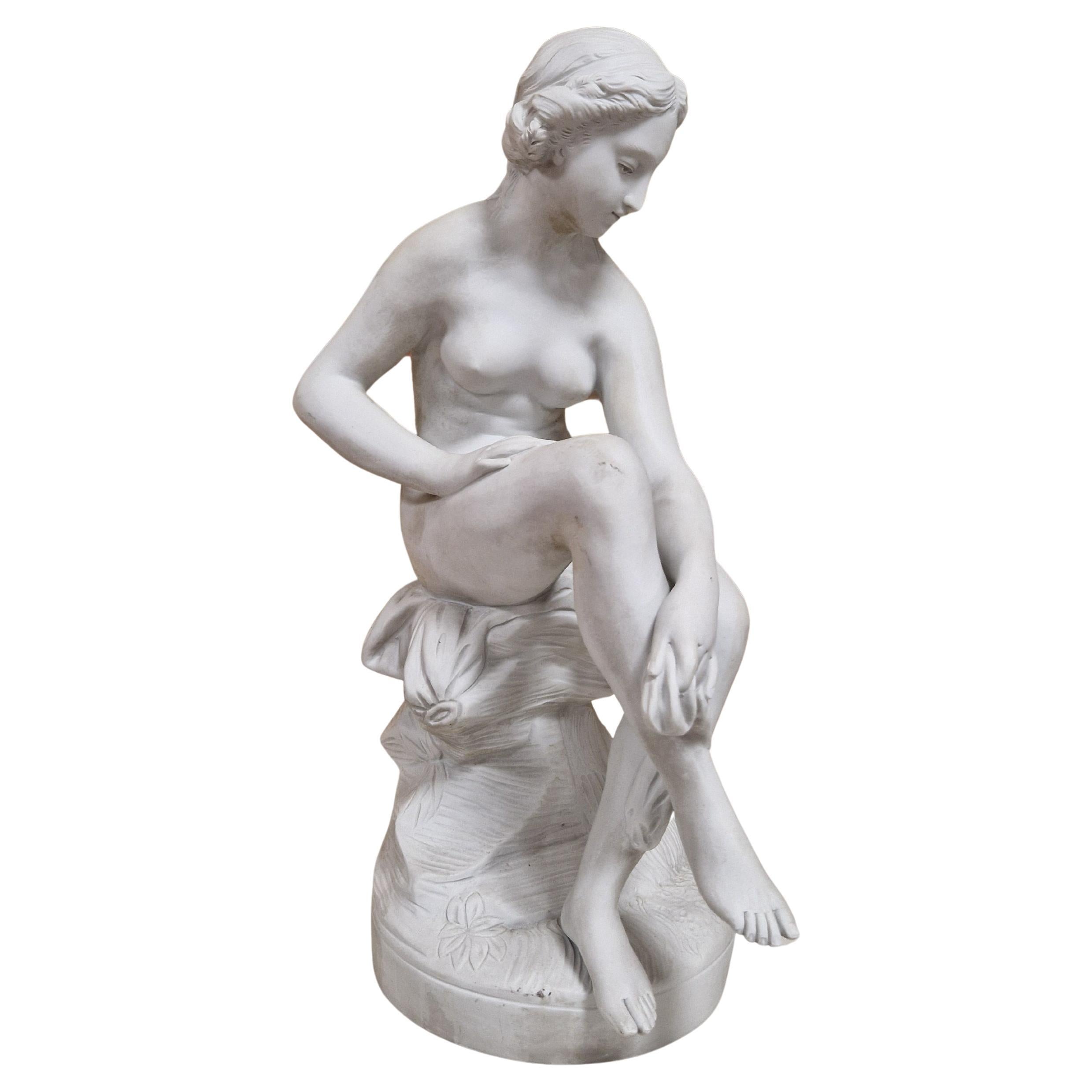 Antique Sculpture of Diane Bathing After Falconet