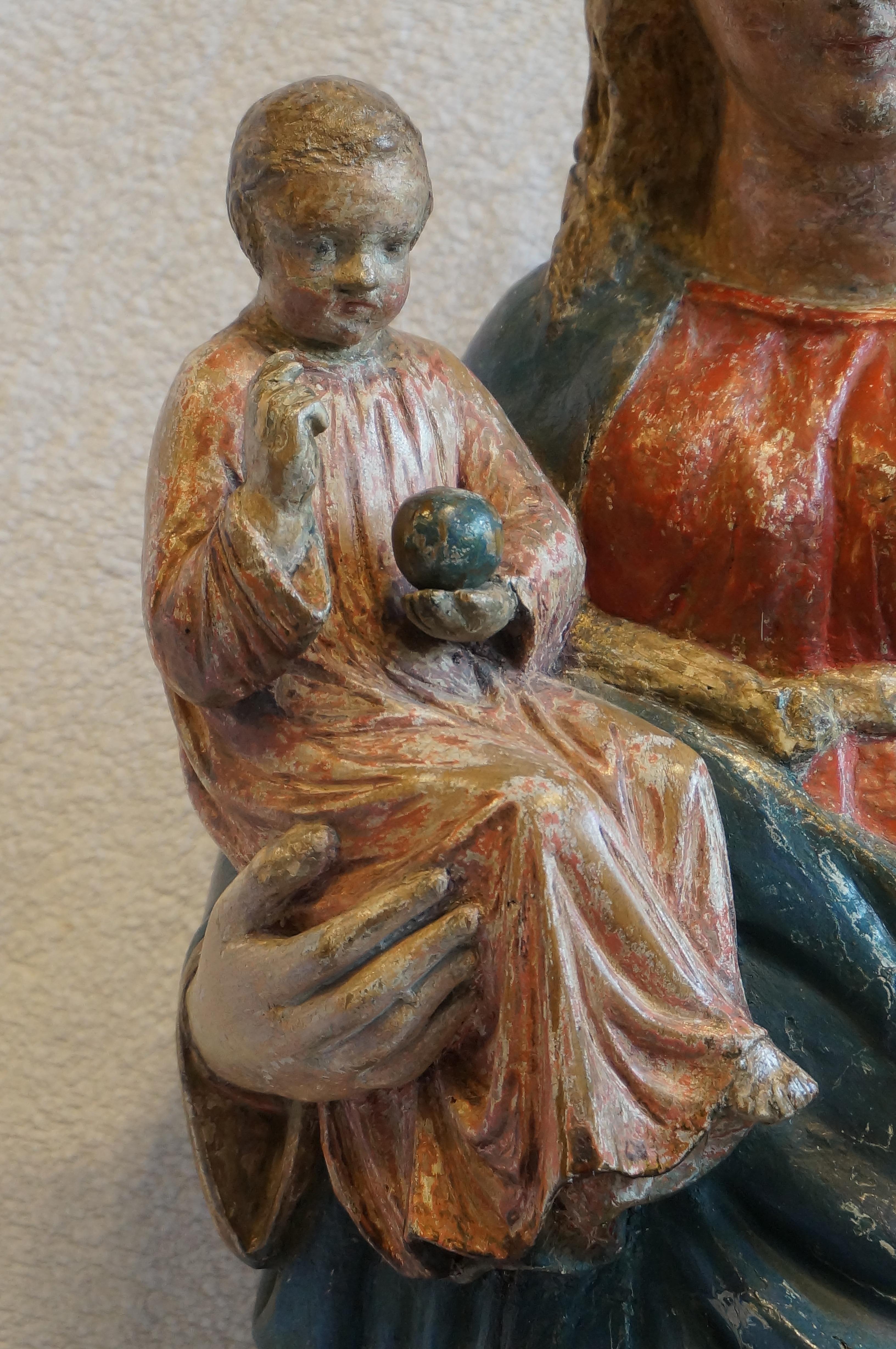 17th Century Antique Sculpture of Mary with the Child Jesus, Belgium, early 17th century For Sale