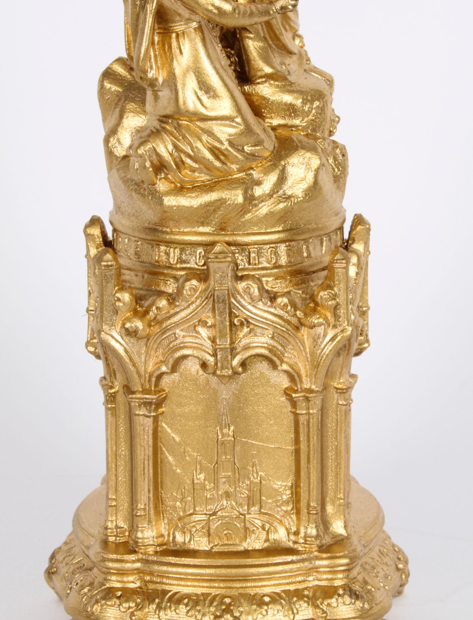Ormolu Antique Sculpture St Bernadette before the Virgin Mary 19th Century For Sale