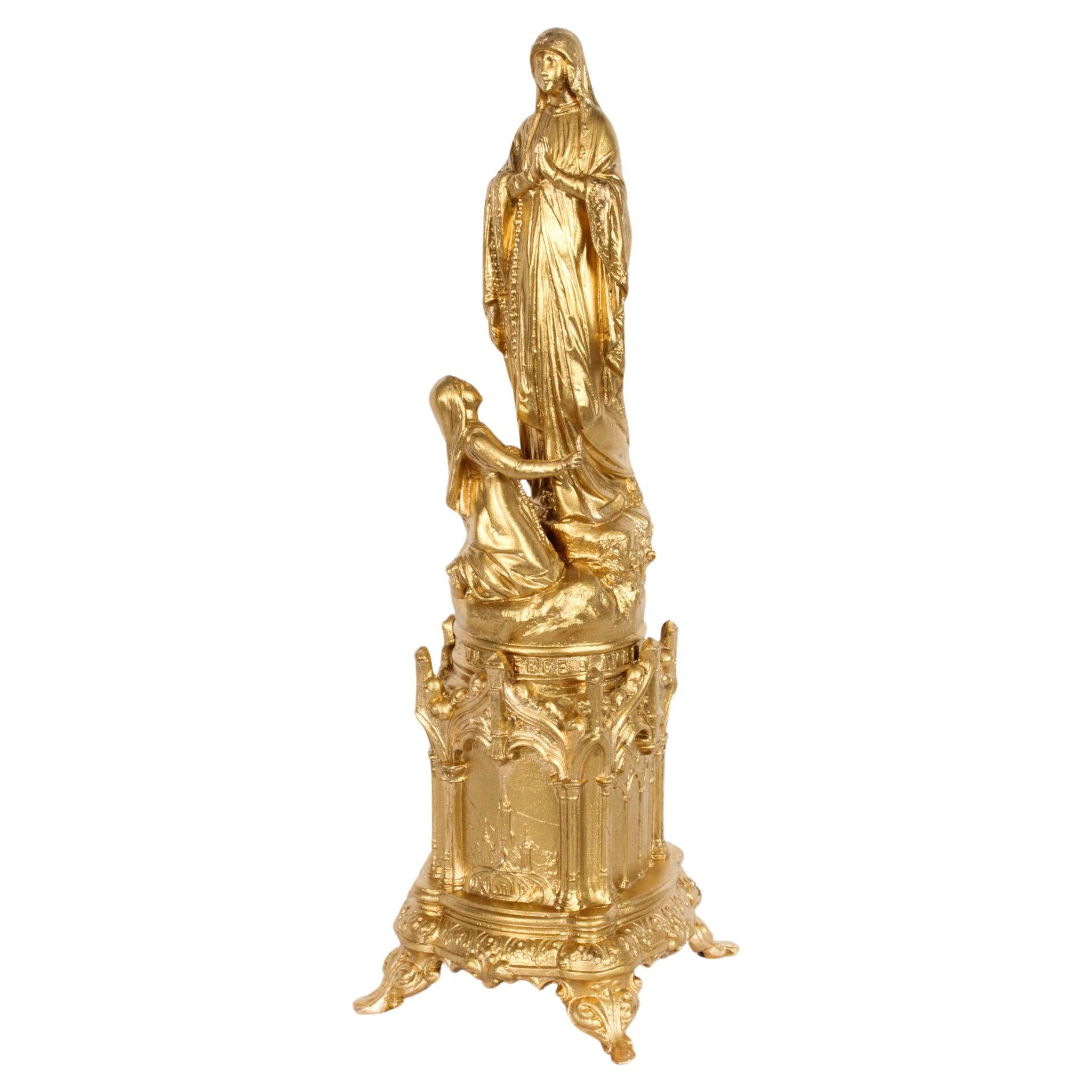 Antique Sculpture St Bernadette before the Virgin Mary 19th Century