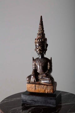 Antique Sculpture wooden Buddha Mun from Thailand 19th century