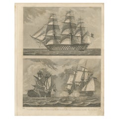 Impression ancienne de bataille navale entre un navire américain et un navire britannique, 1847