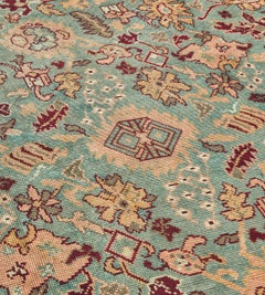 Antique Sea-Blue, Sandy-Yellow, and Shaded-Terracotta Wool European Irish Rug