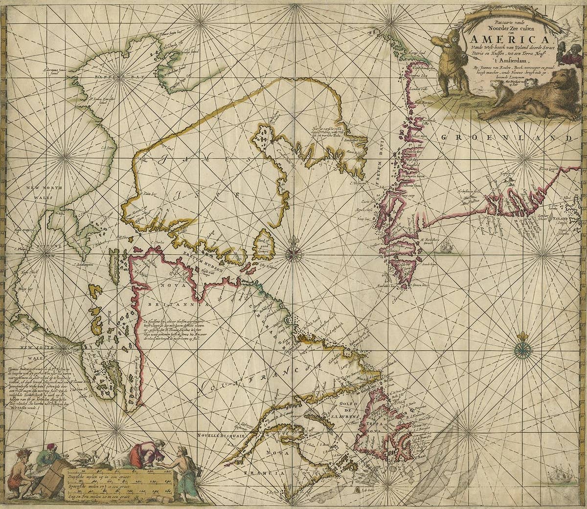 Antique Sea Chart of Hudson Bay and Arctic Canada by Van Keulen, circa 1681