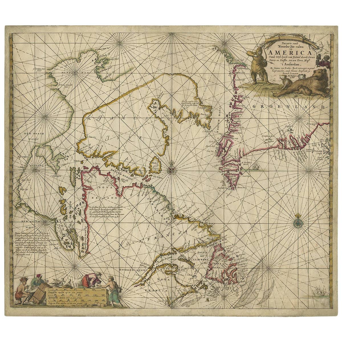 Antique Sea Chart of Hudson Bay and Arctic Canada by Van Keulen, circa 1681