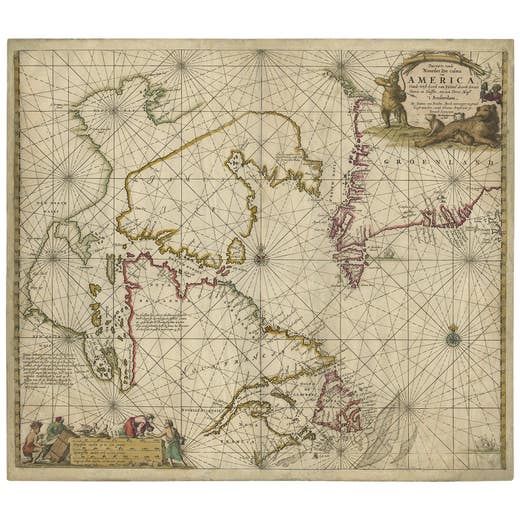 Antique Sea Chart of Hudson Bay and Arctic Canada by Van Keulen, circa 1681