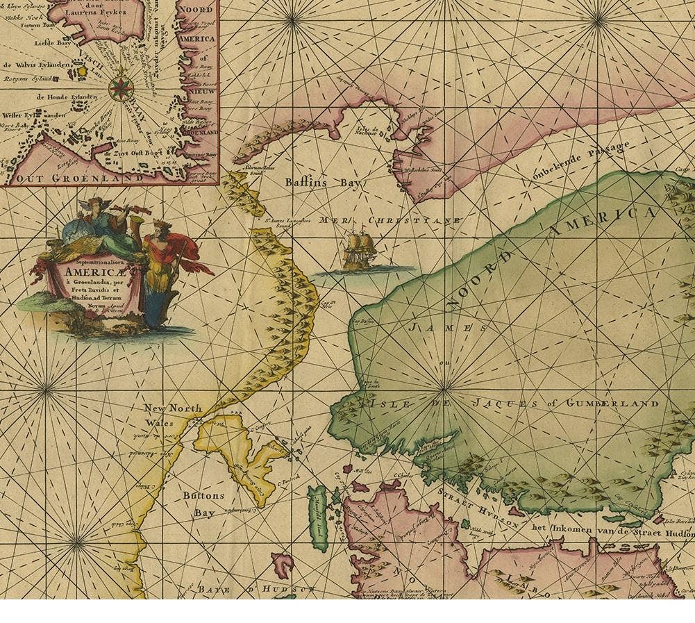 Greenland & North America – Antique Sea Chart by Frederick de Wit, 1745