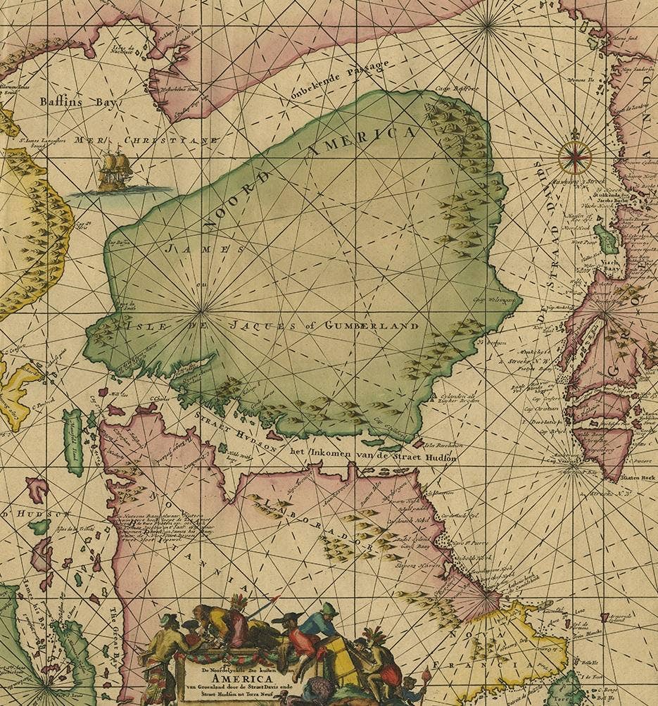 Greenland & North America – Antique Sea Chart by Frederick de Wit, 1745