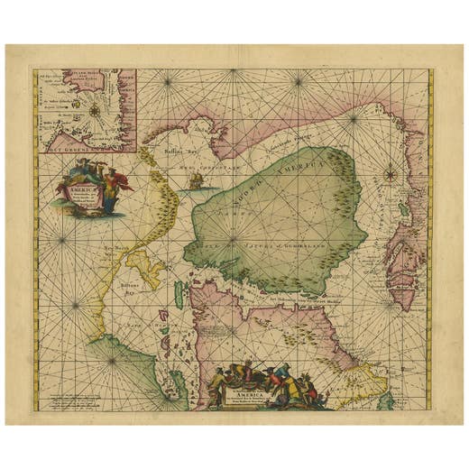 Greenland & North America – Antique Sea Chart by Frederick de Wit, 1745