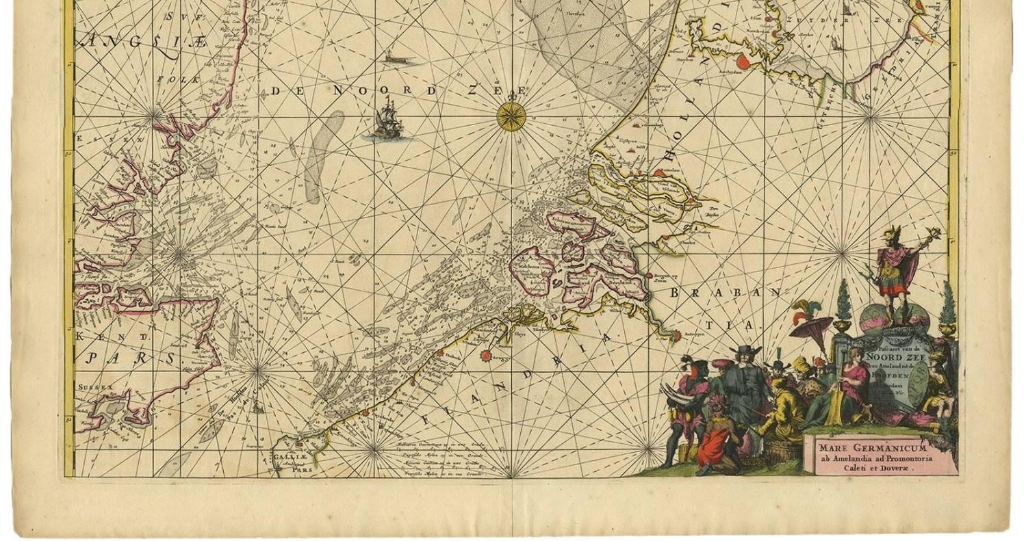 Antique Sea Chart of the North Sea by F. de Wit, 1675 In Good Condition In Langweer, NL