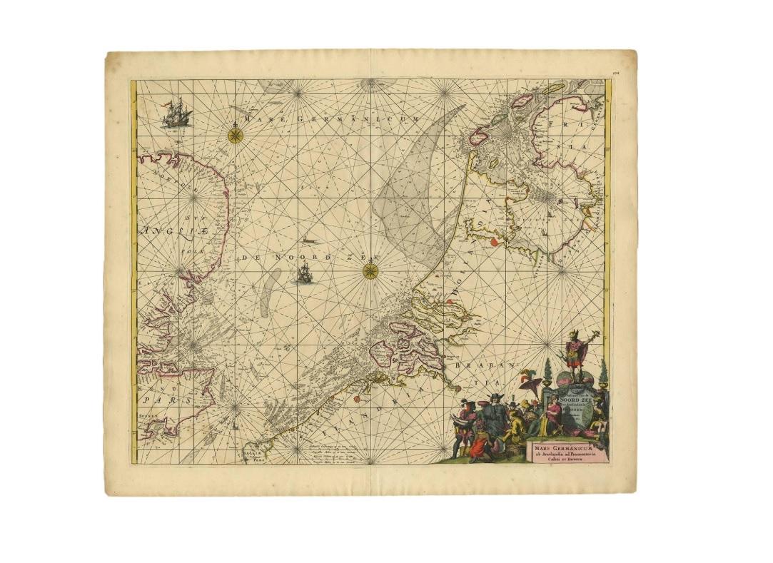 17th Century Antique Sea Chart of the North Sea by F. de Wit, 1675