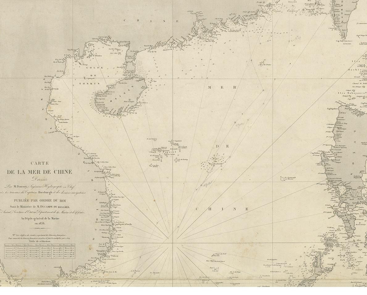 Antique Sea Chart of the South China Sea by Daussy, 1838 In Good Condition In Langweer, NL