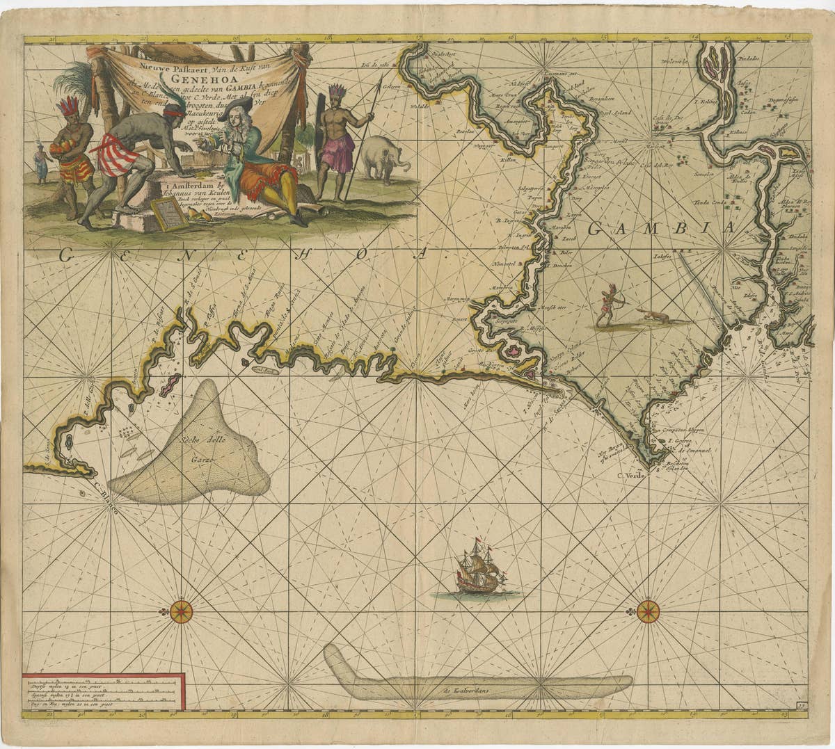 Orginal Antique Sea Chart of the Western Coast of Africa, circa 1697