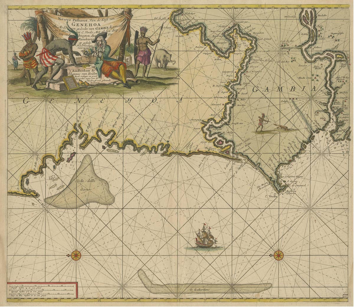 Orginal Antique Sea Chart of the Western Coast of Africa, circa 1697