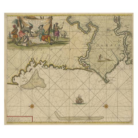 Orginal Antique Sea Chart of the Western Coast of Africa, circa 1697
