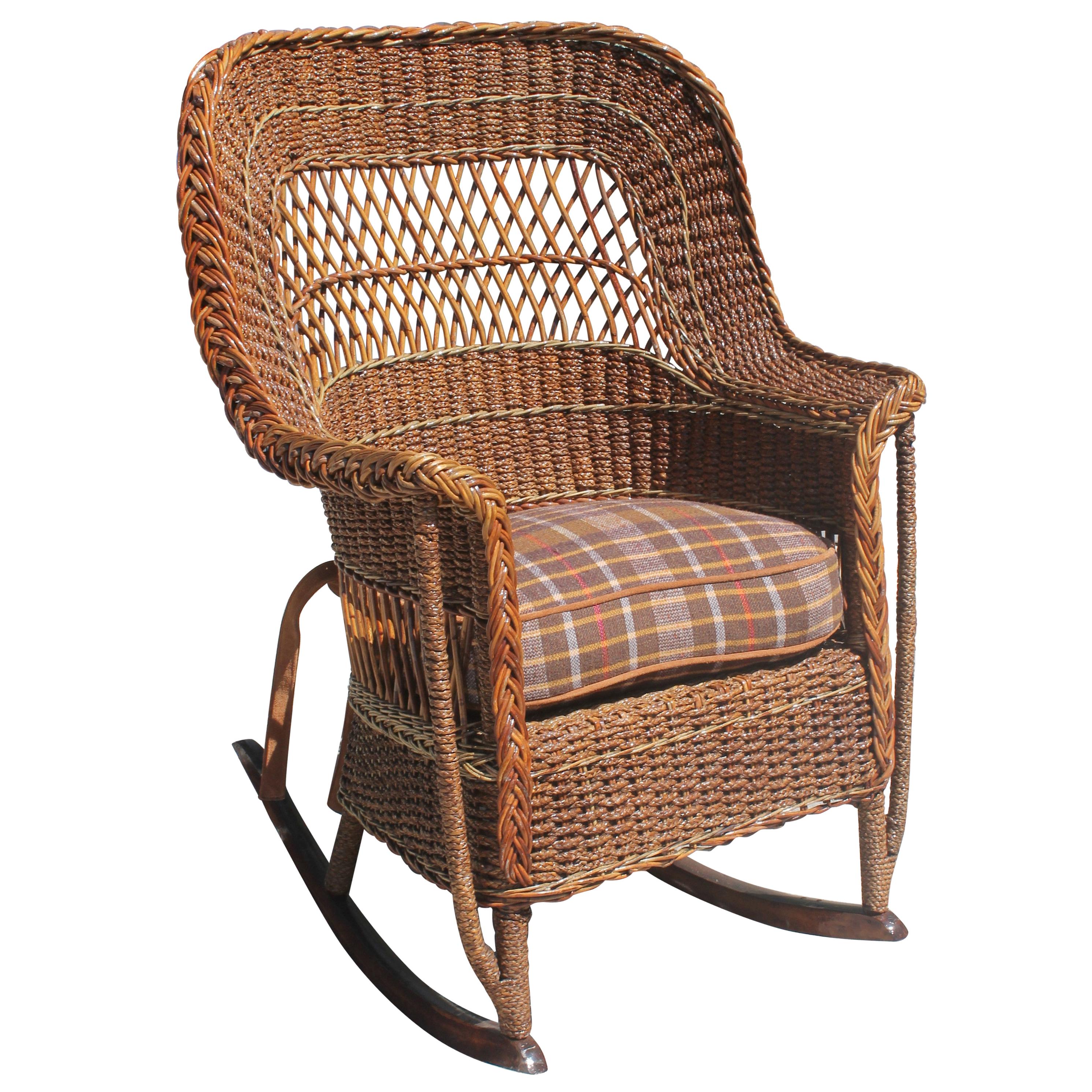 Antique Sea Grass and Wicker Rocker with Custom Cushion