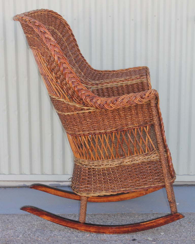 Antique Sea Grass and Wicker Rocker at 1stDibs