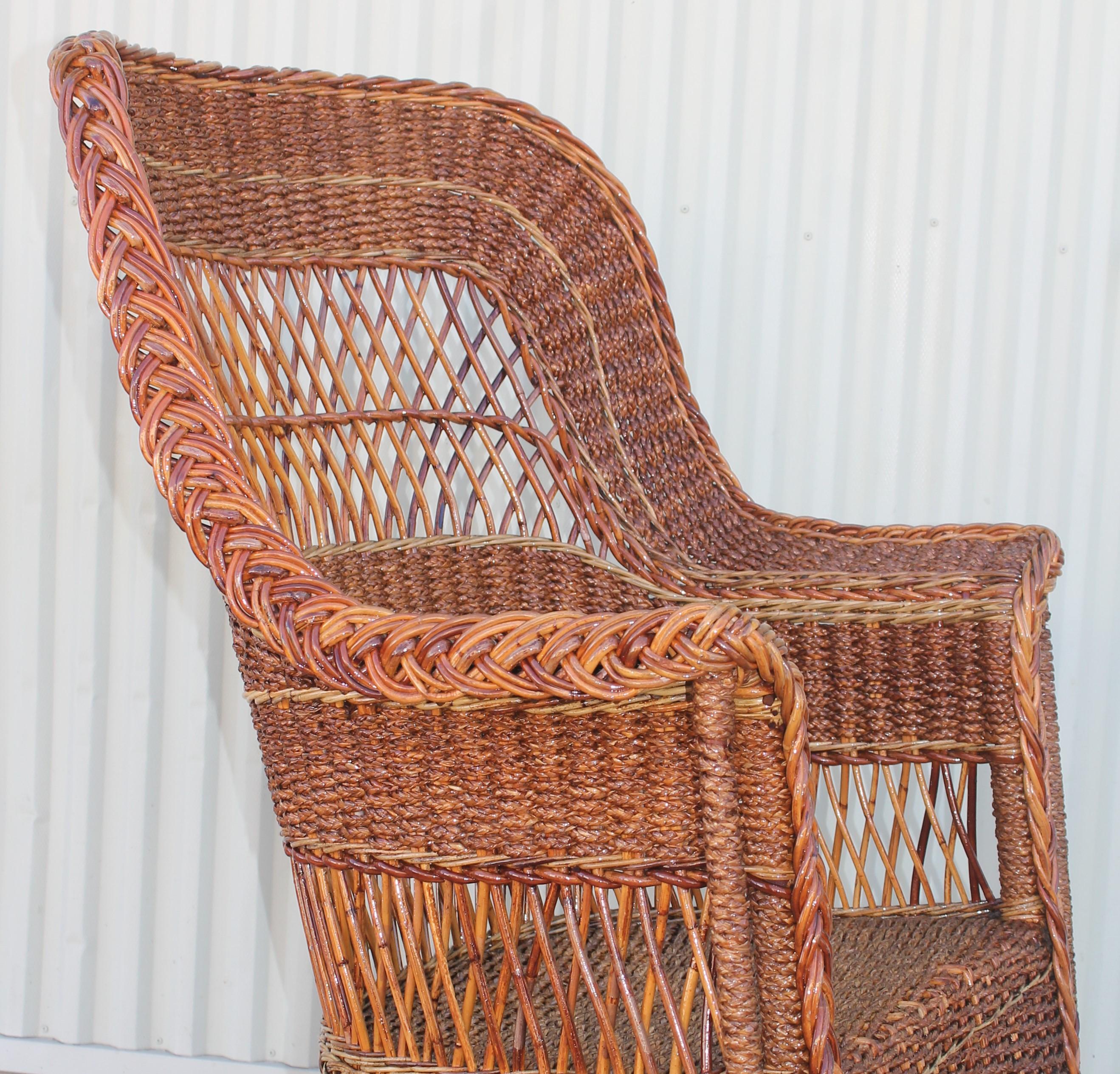 Antique Sea Grass & Wicker Rocker In Excellent Condition In Los Angeles, CA