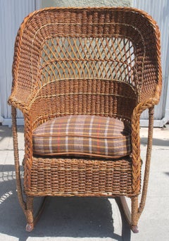 Antique Sea Grass and Wicker Rocker with Custom Cushion