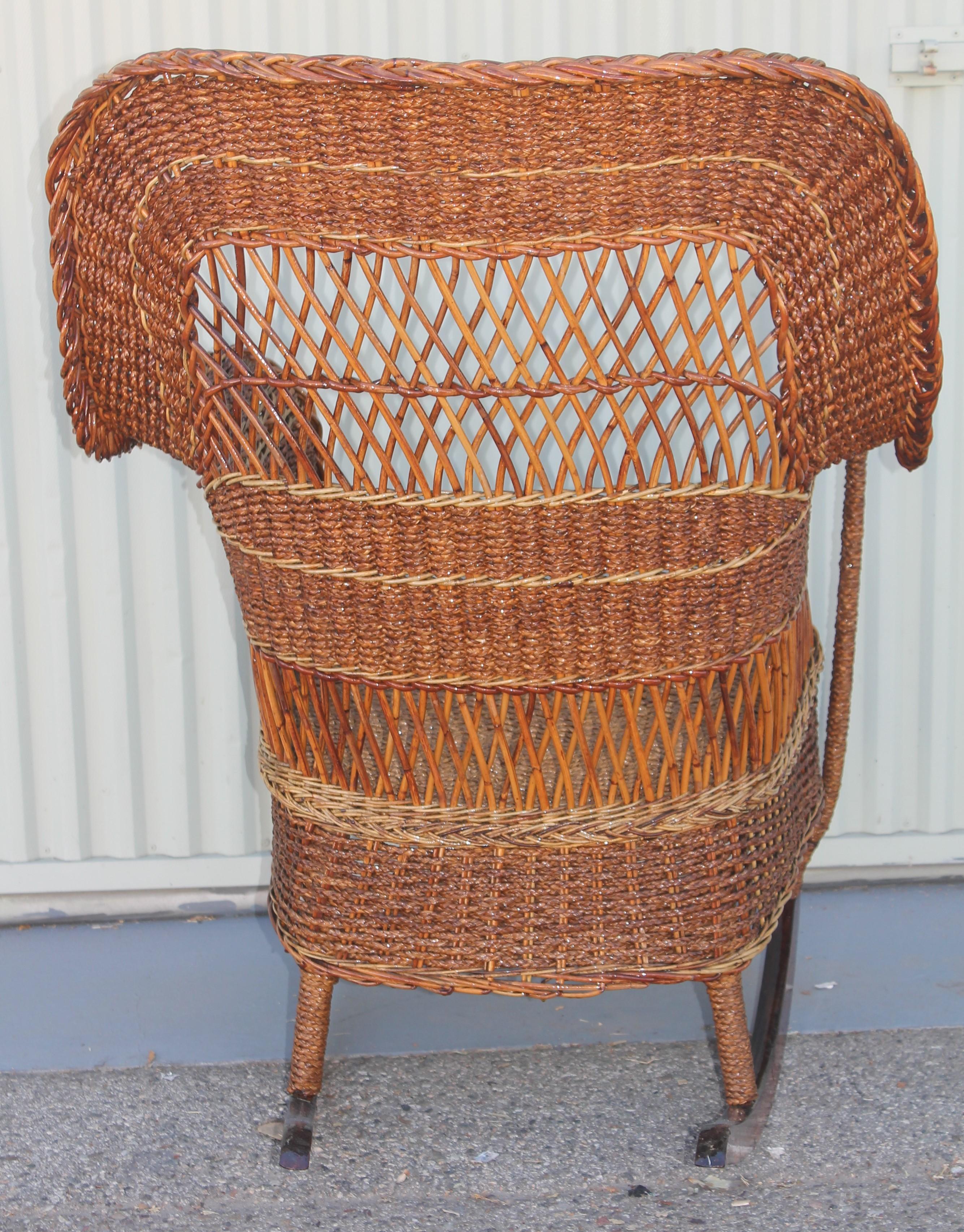 American Antique Sea Grass and Wicker Rocker with Custom Cushion