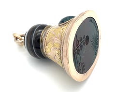 Antique Seal Sunflower Sunburst Motto Agate Bloodstone Gold Pendant Italy