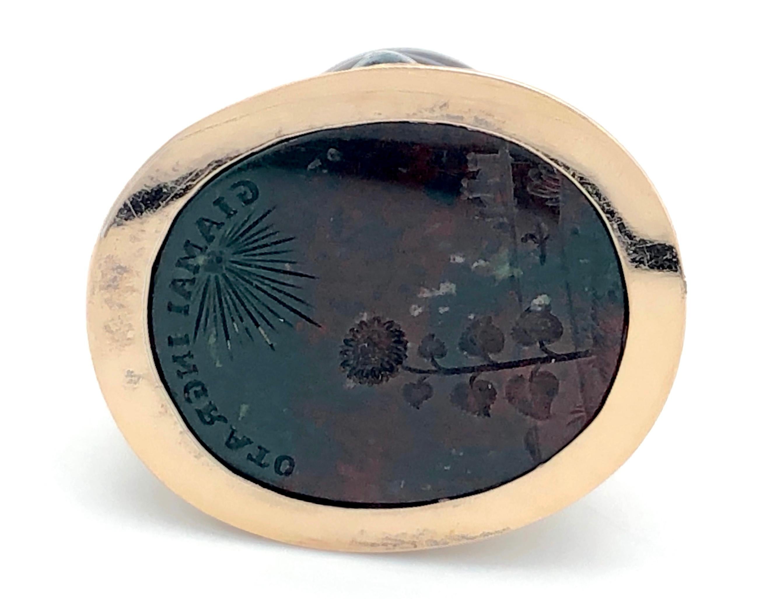 Antiker antiker Anhänger, Siegel Sonnenblume Sonnenschliff Motto Achat Blutstein Gold, Italien (Empire) im Angebot