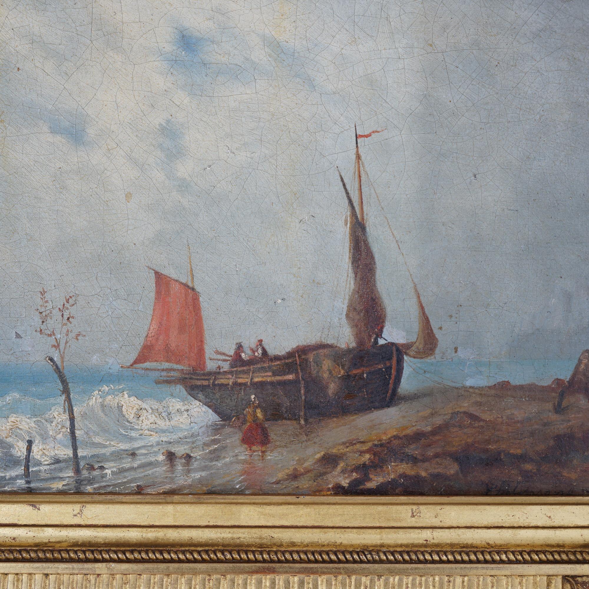 Antique Seascape Painting by Victor Philippe Phil, 19th C In Good Condition In Big Flats, NY