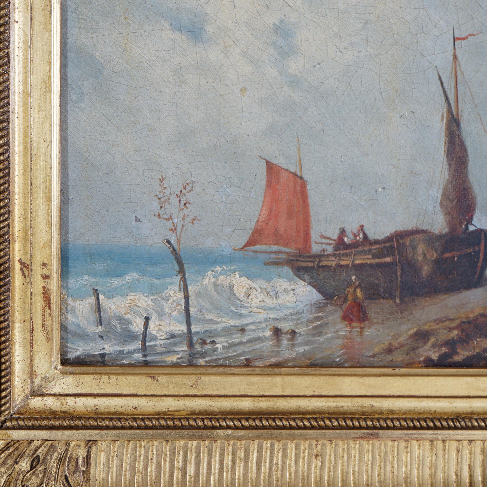 19th Century Antique Seascape Painting by Victor Philippe Phil, 19th C