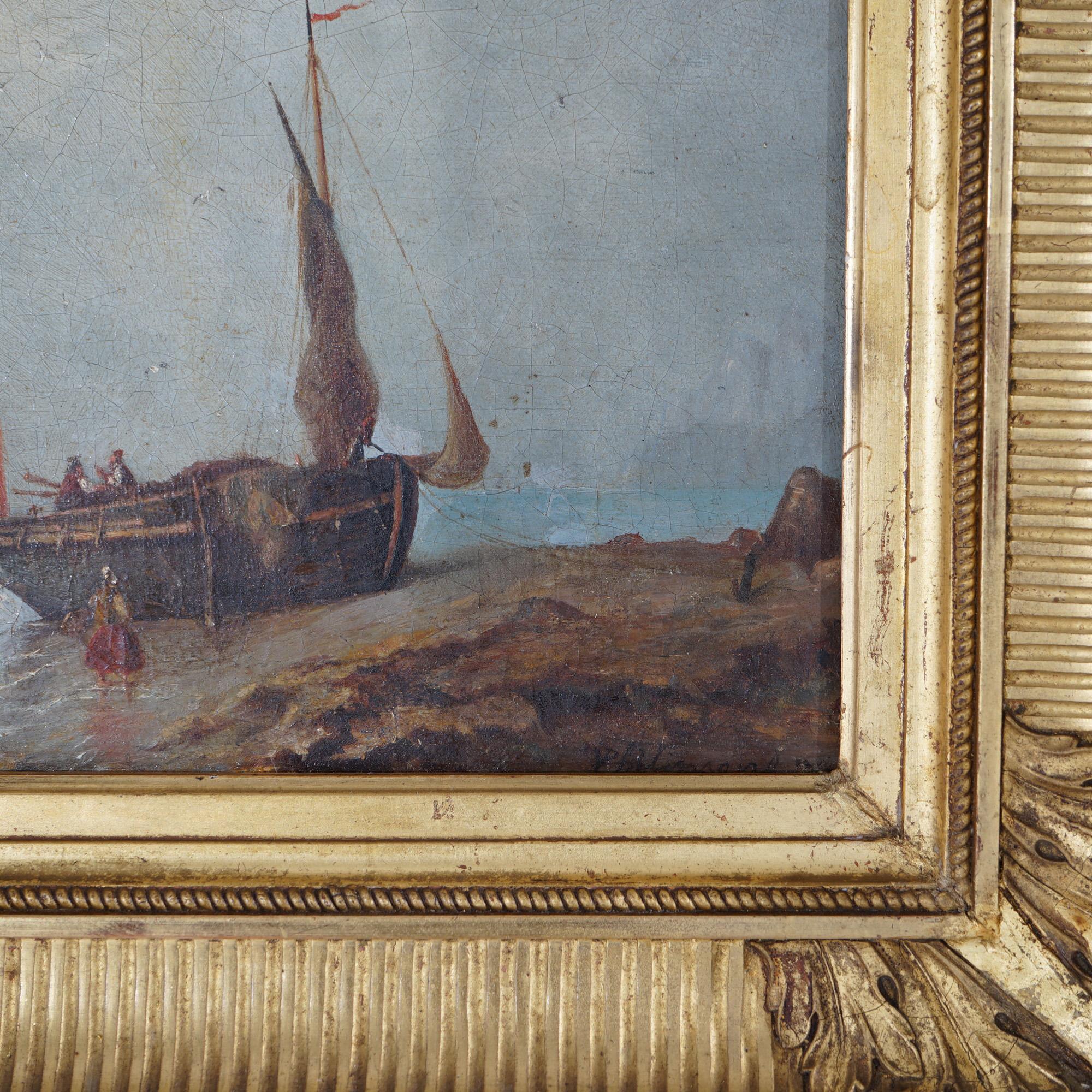 Antique Seascape Painting by Victor Philippe Phil, 19th C 2