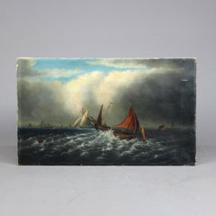Antique Seascape Painting of Clipper Ship on High Seas, circa 1900