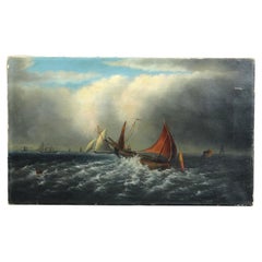 Antique Seascape Painting of Clipper Ship on High Seas, circa 1900