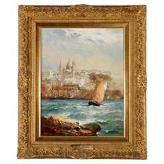 Antique Seascape Painting, The Amalfi Coast, by A. J. Meadows 1901
