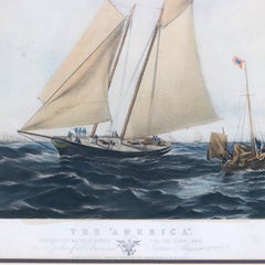 Antique Seascape Print of “The America” Winner of the Cowes Club Cup C1851