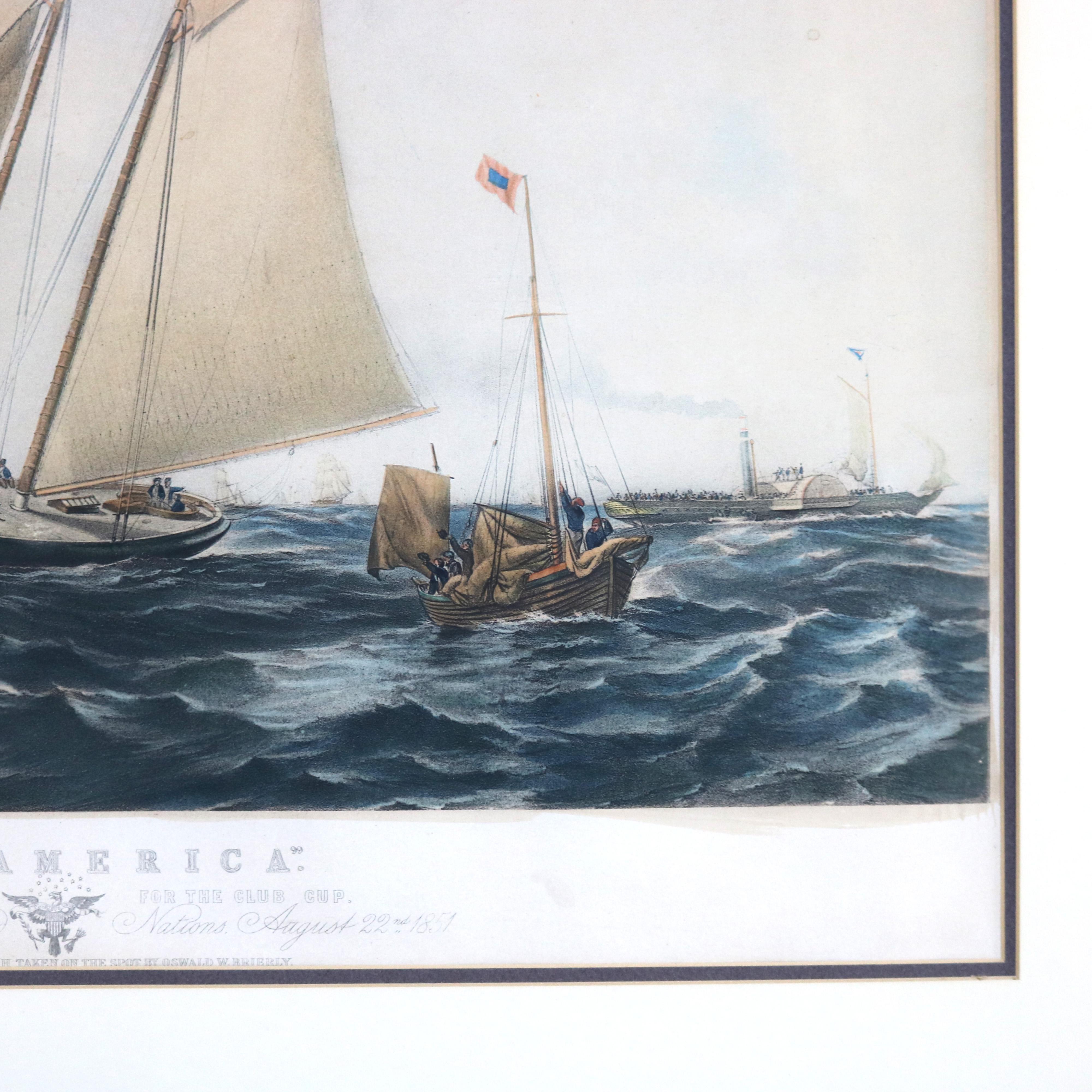 Antiker Meereslandschaftsdruck des Amerika-Siegers des Cowes Club Cup C1851 im Angebot 1
