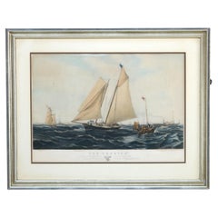 Grabado antiguo de paisaje marino de "The America" Ganador de la Copa Cowes Club C1851