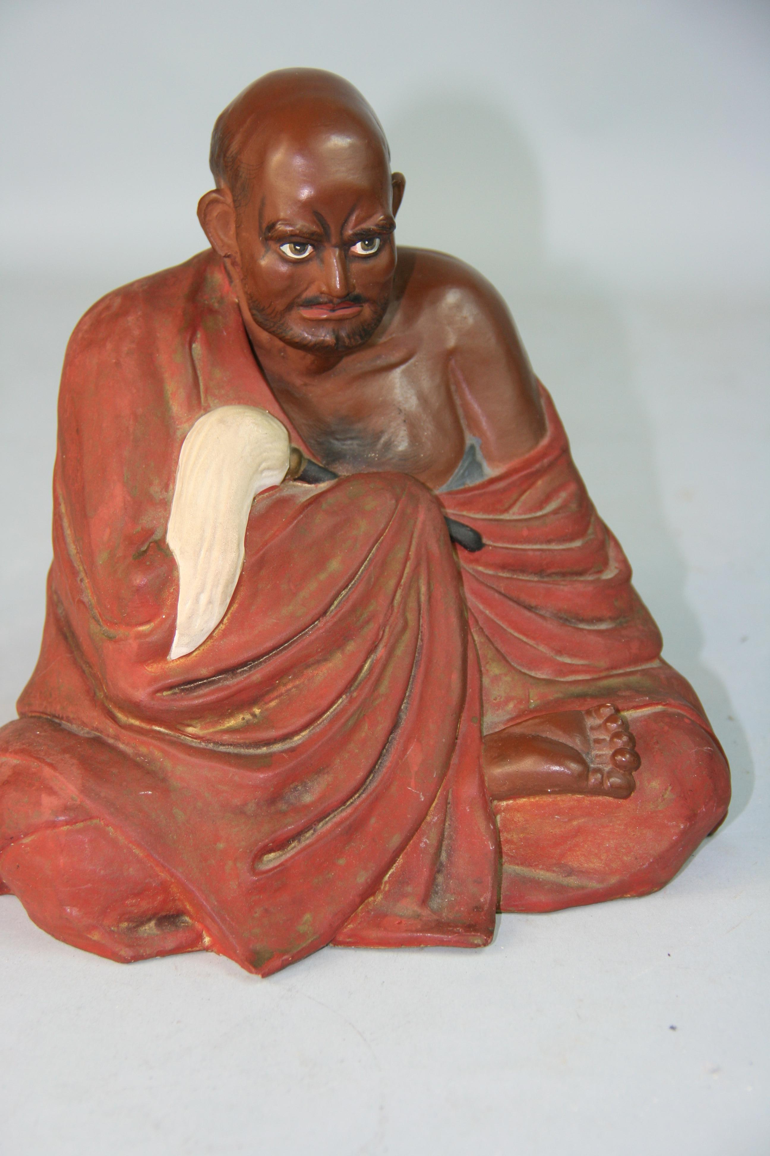 Antique Japanese Seated Ceramic Buddhist  Monk  Sculpture For Sale 5