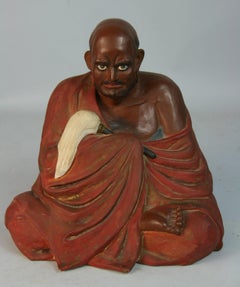 Antique Japanese Seated Ceramic Buddhist  Monk  Sculpture