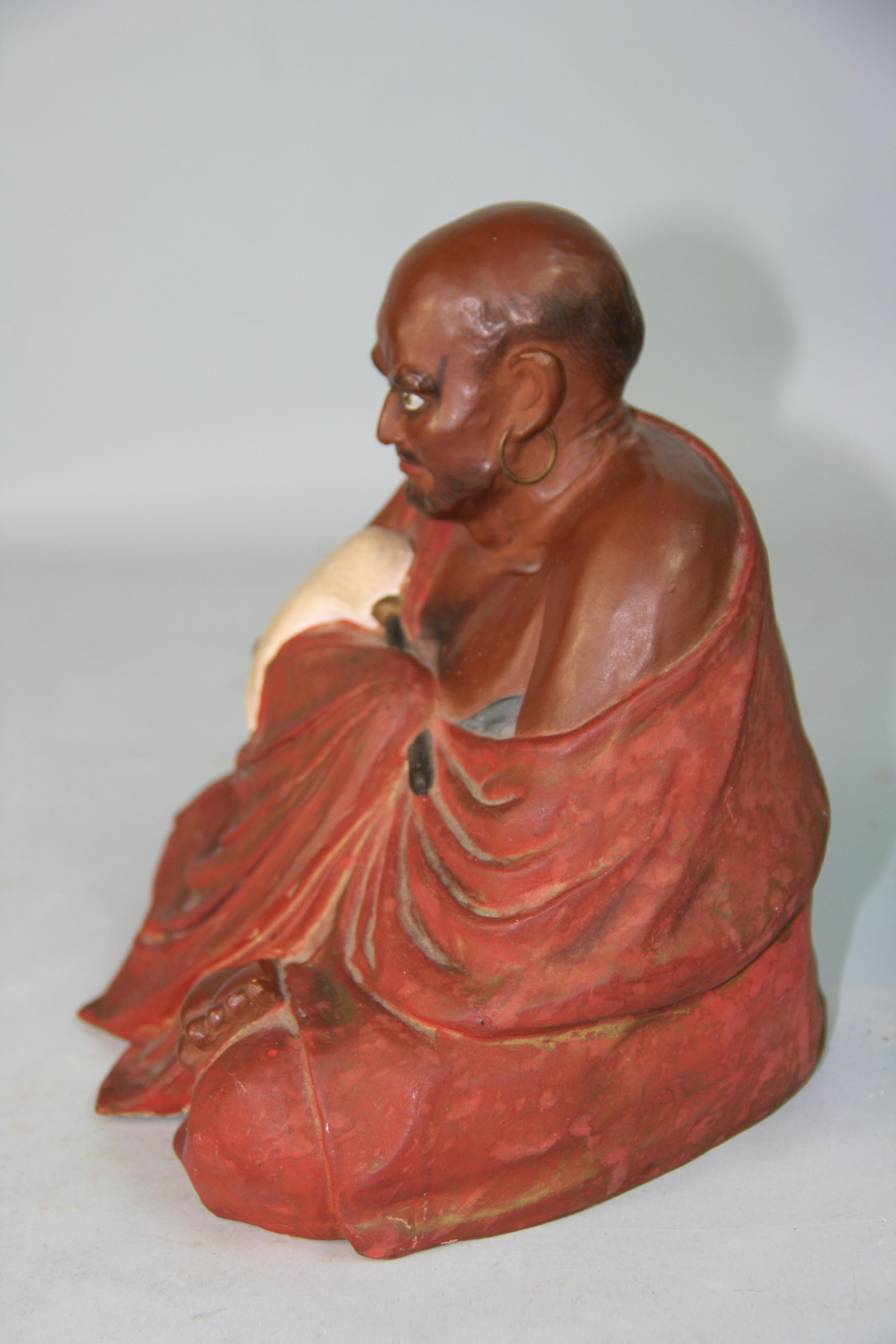 Antique Japanese Seated Ceramic Buddhist  Monk  Sculpture For Sale 1